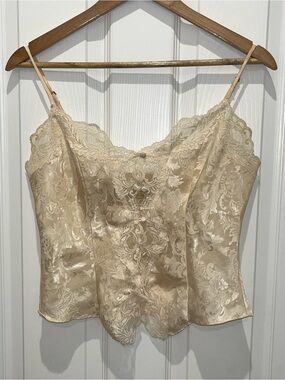 VTG Victoria's Secret Gold Label Cream Satin Lace-Trim Camisole